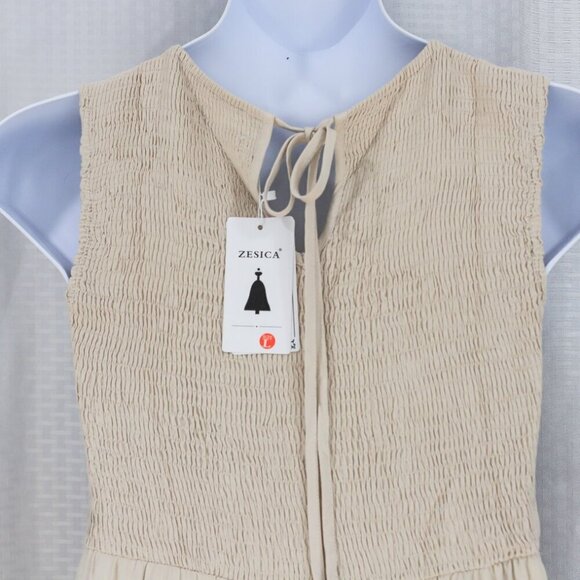 NWT Zesica Size L Tan/cream elastic bodice tiered maxi sundress - Picture 10 of 14